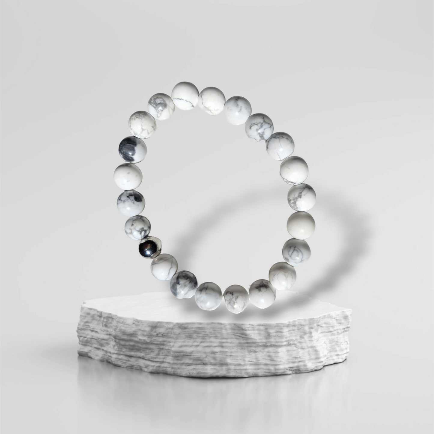 Bracelet Perles Howlite Acier
