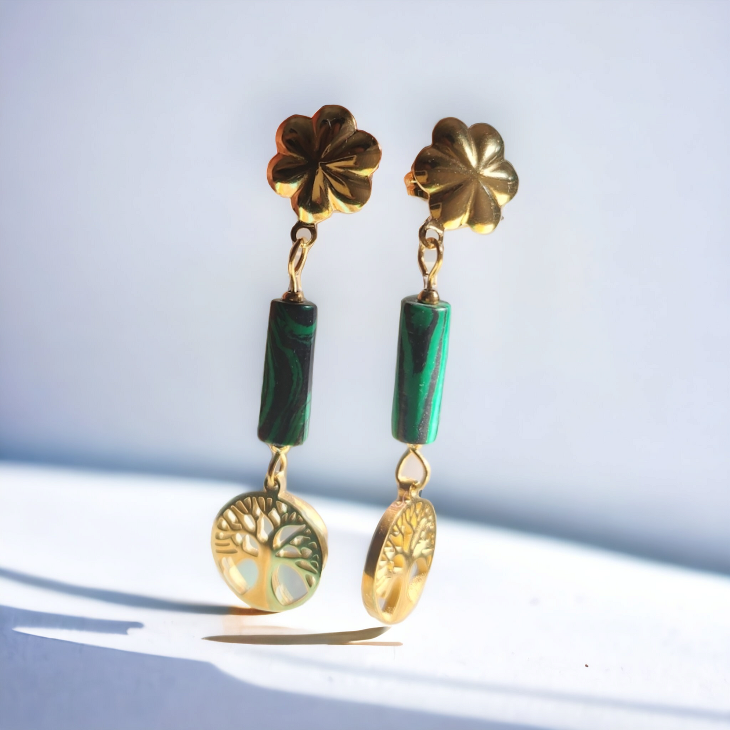 Boucles d'oreilles Arbre de Vie - Malachite