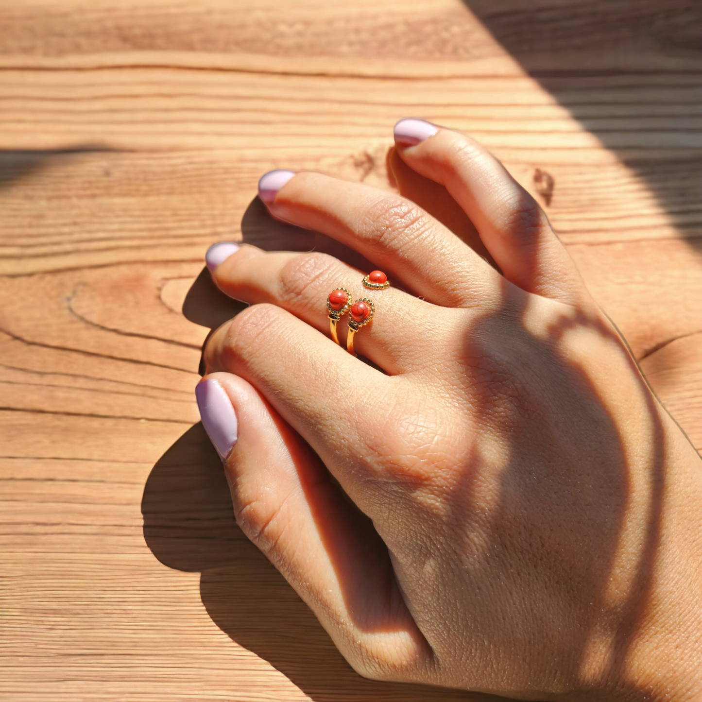 Bague Saturne ❖ Howlite rouge