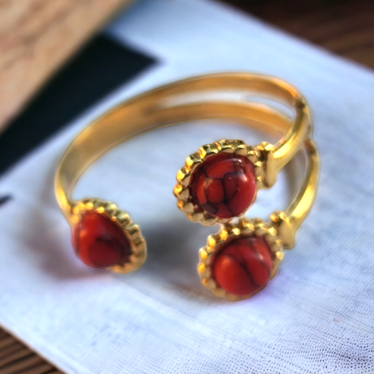 Bague Saturne ❖ Howlite rouge