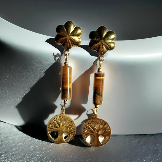 Boucles d'oreilles Arbre de vie ❖ Œil du Tigre